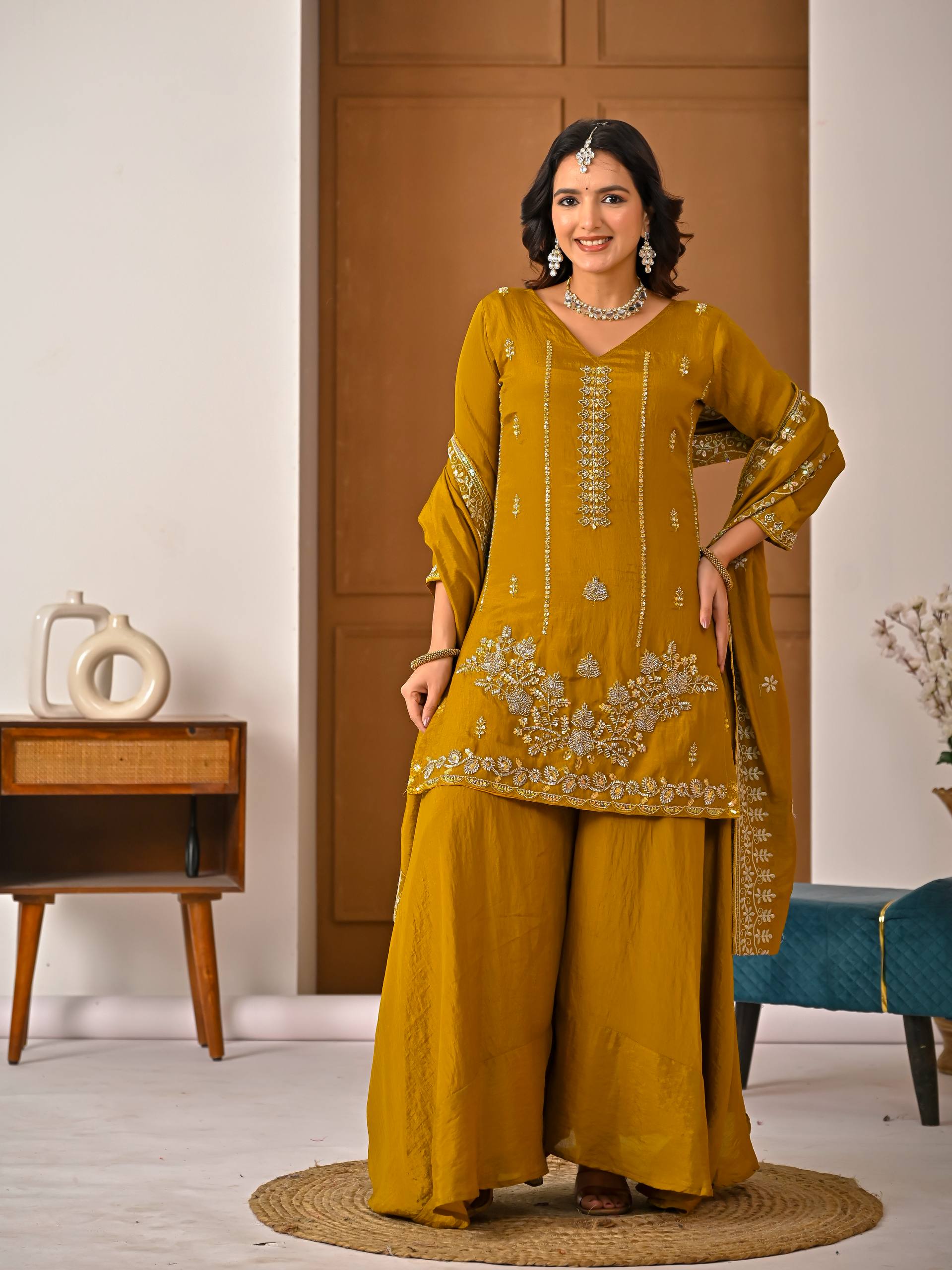 Radiant Ochre Zari-Crafted Silk Couture